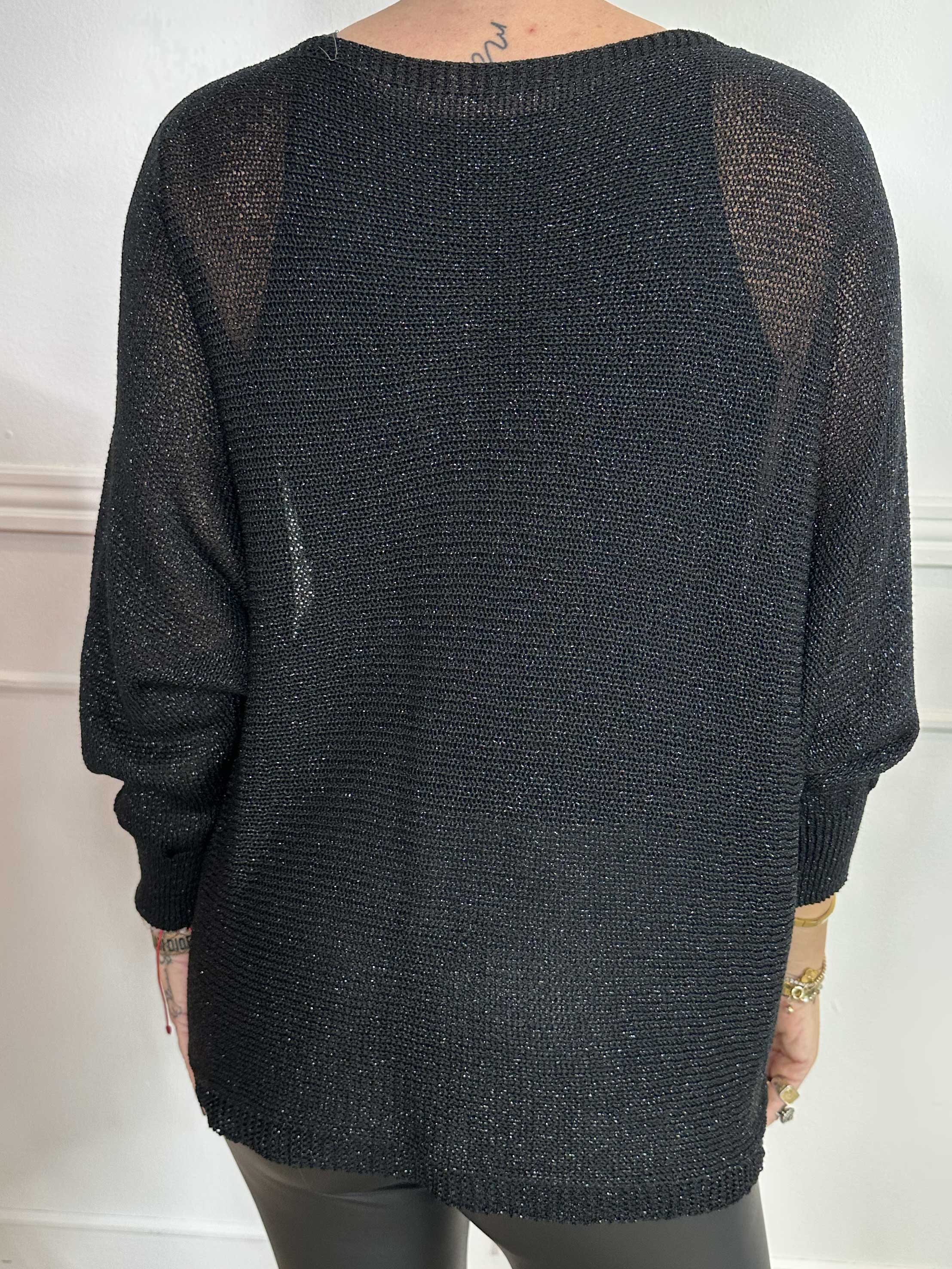 Paulina - Strikbluse med glimmertråde og sløjfe